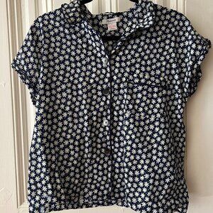 Madewell Size S Mini Daisy Daisies Top Button Up Shirt Blue Cotton